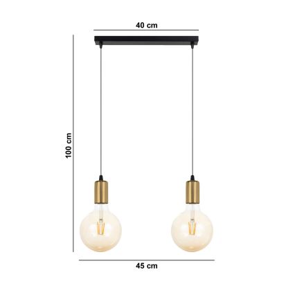 Luster na sajli MIROS 2xE27/60W/230V crno/zlatna