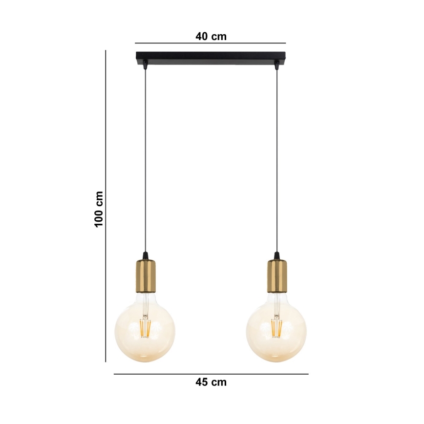 Luster na sajli MIROS 2xE27/60W/230V crno/zlatna