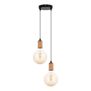 Luster na sajli MIROS 2xE27/60W/230V okrugli crno/bakrena