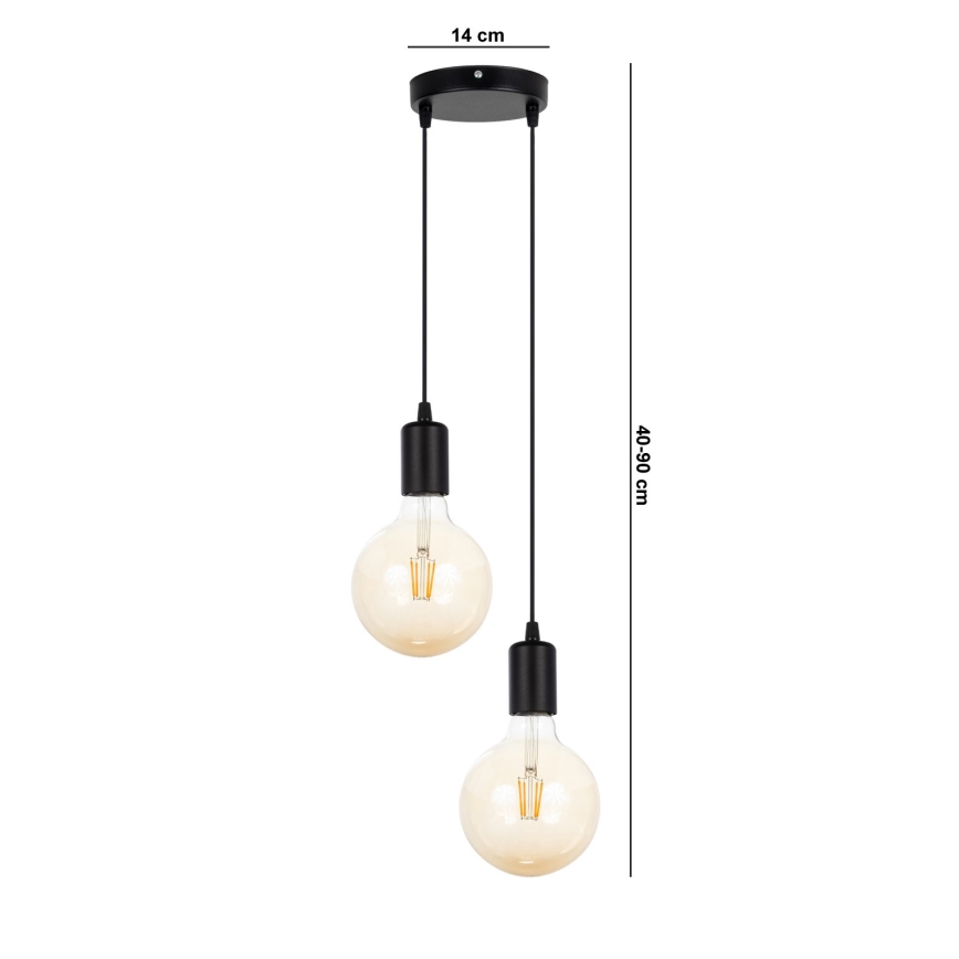 Luster na sajli MIROS 2xE27/60W/230V okrugli crno