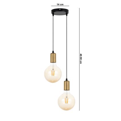 Luster na sajli MIROS 2xE27/60W/230V okrugli crno/zlatna