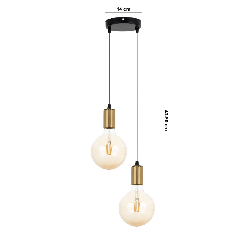 Luster na sajli MIROS 2xE27/60W/230V okrugli crno/zlatna