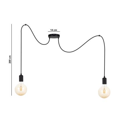 Luster na sajli MIROS 2xE27/60W/230V pauk crno