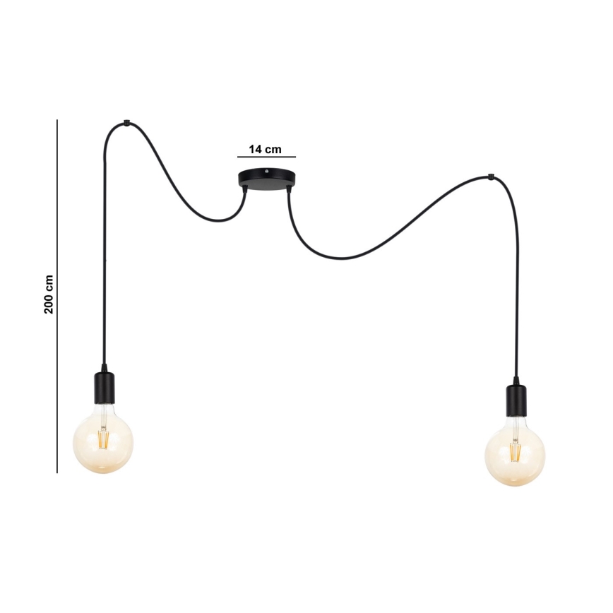 Luster na sajli MIROS 2xE27/60W/230V pauk crno