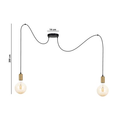 Luster na sajli MIROS 2xE27/60W/230V pauk crno/zlatna