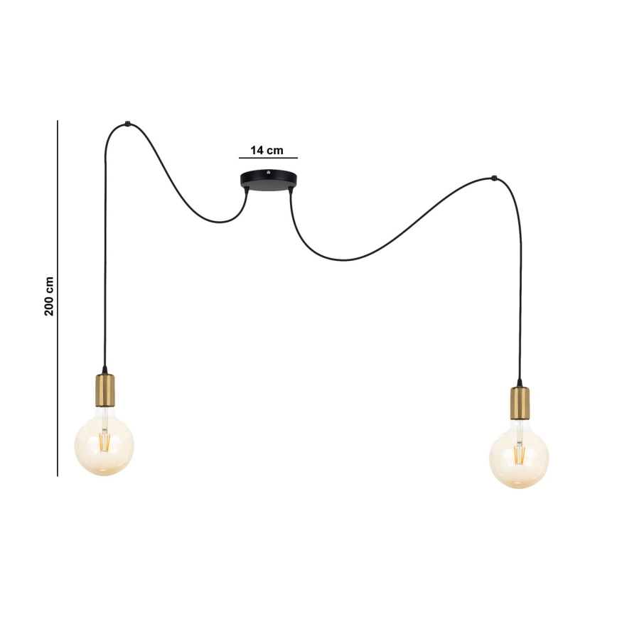 Luster na sajli MIROS 2xE27/60W/230V pauk crno/zlatna