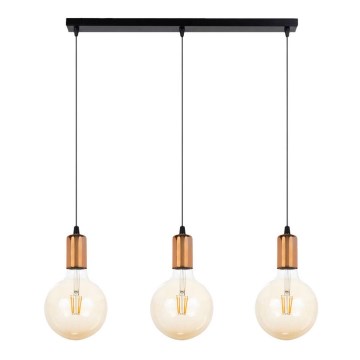 Luster na sajli MIROS 3xE27/60W/230V crno/bakrena