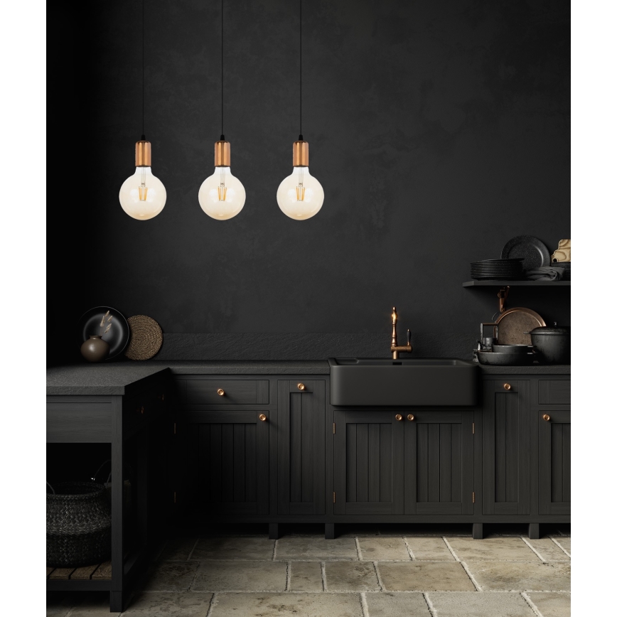 Luster na sajli MIROS 3xE27/60W/230V crno/bakrena