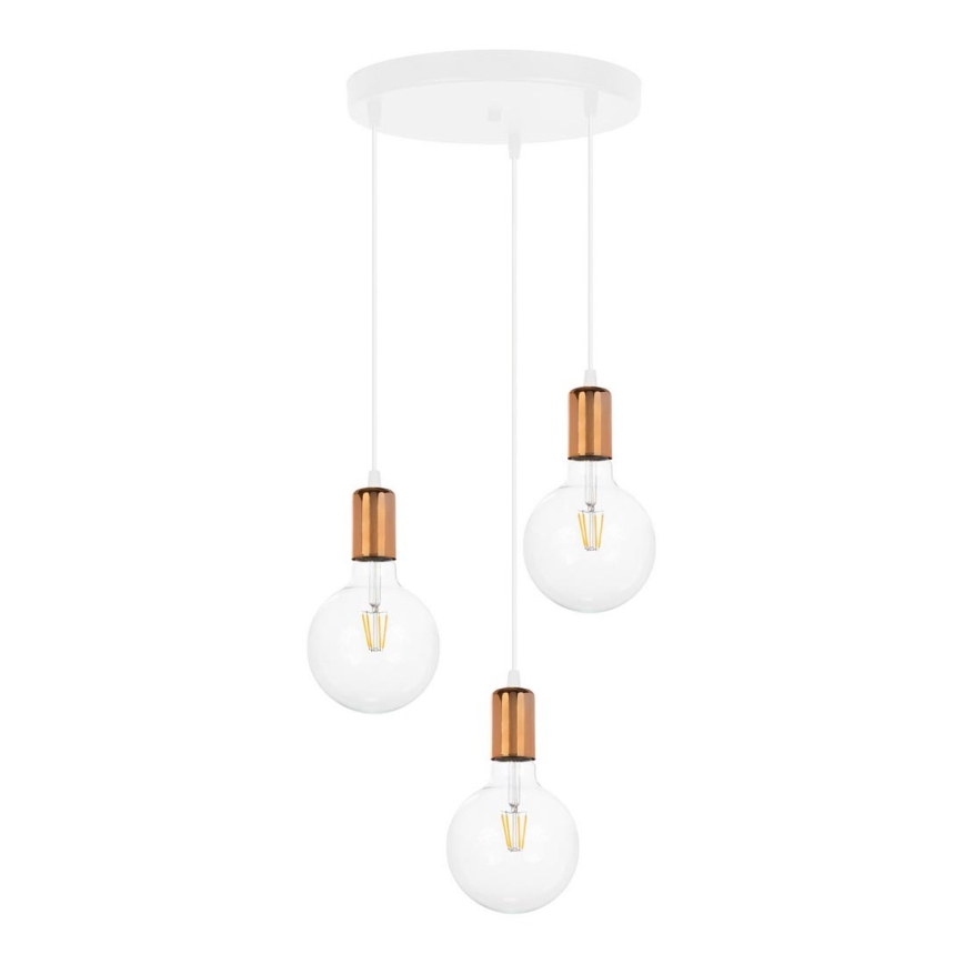 Luster na sajli MIROS 3xE27/60W/230V okrugli bela/bakrena