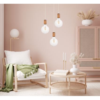 Luster na sajli MIROS 3xE27/60W/230V okrugli bela/bakrena