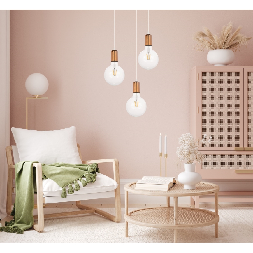 Luster na sajli MIROS 3xE27/60W/230V okrugli bela/bakrena