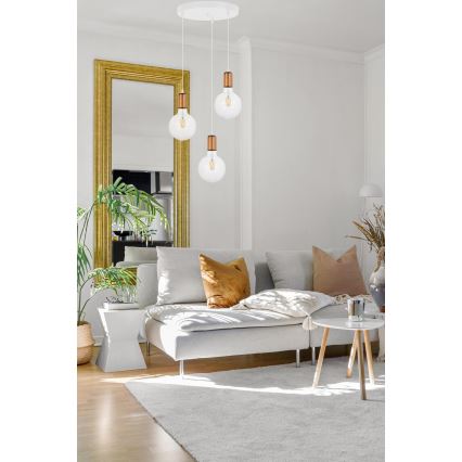 Luster na sajli MIROS 3xE27/60W/230V okrugli bela/bakrena