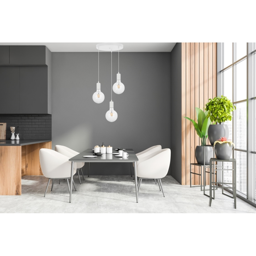 Luster na sajli MIROS 3xE27/60W/230V okrugli beli