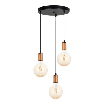 Luster na sajli MIROS 3xE27/60W/230V okrugli crno/bakrena