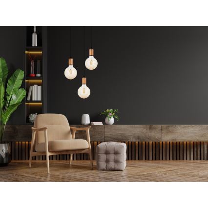 Luster na sajli MIROS 3xE27/60W/230V okrugli crno/bakrena