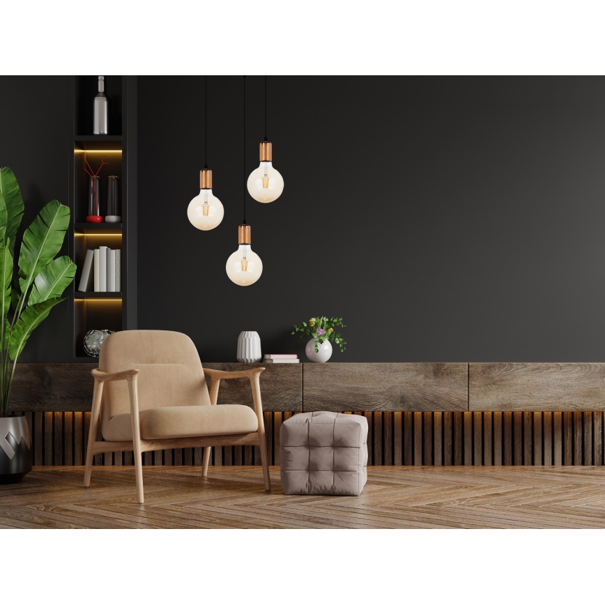 Luster na sajli MIROS 3xE27/60W/230V okrugli crno/bakrena