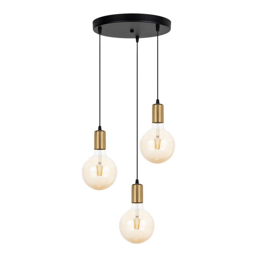 Luster na sajli MIROS 3xE27/60W/230V okrugli crno/zlatna