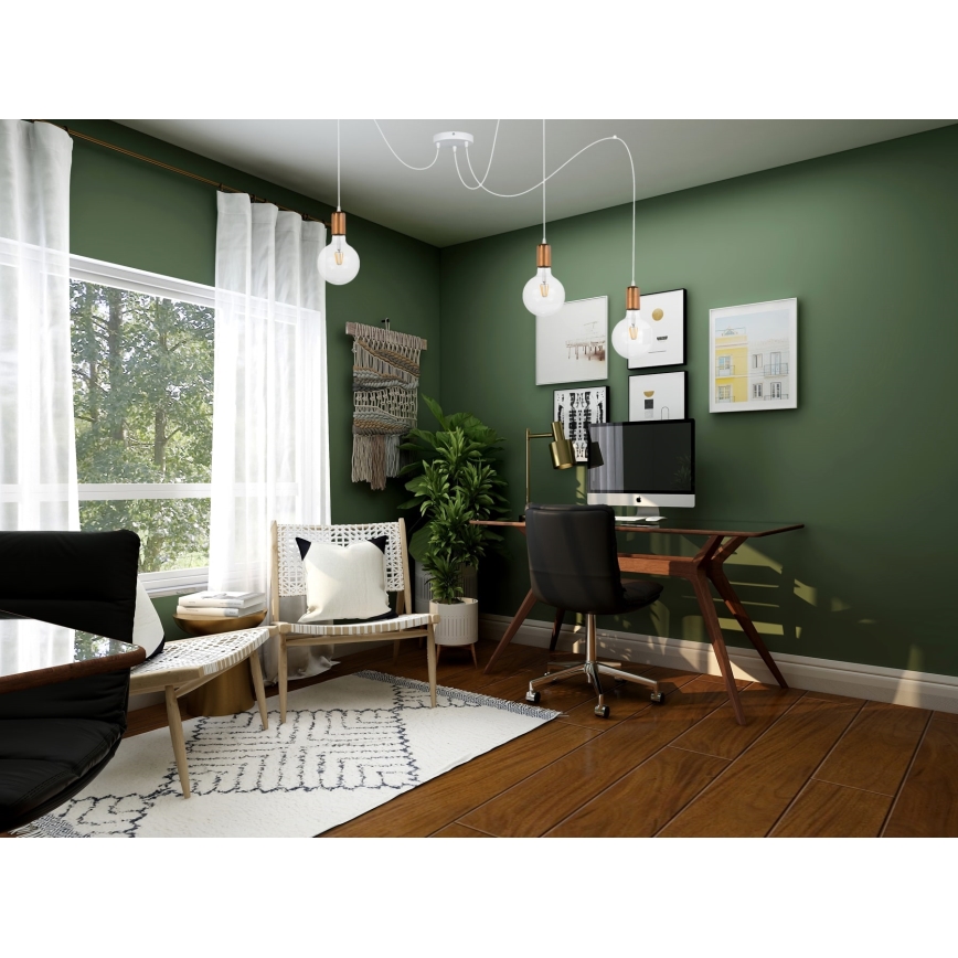 Luster na sajli MIROS 3xE27/60W/230V pauk bela/bakrena