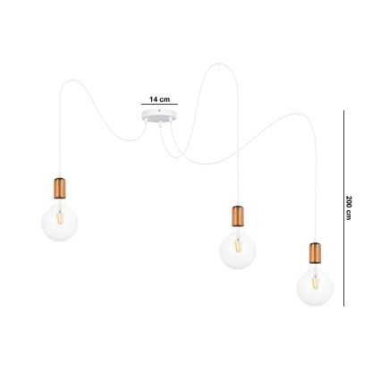Luster na sajli MIROS 3xE27/60W/230V pauk bela/bakrena