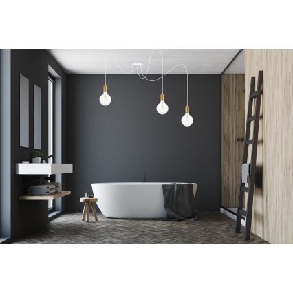 Luster na sajli MIROS 3xE27/60W/230V pauk bela/zlatna