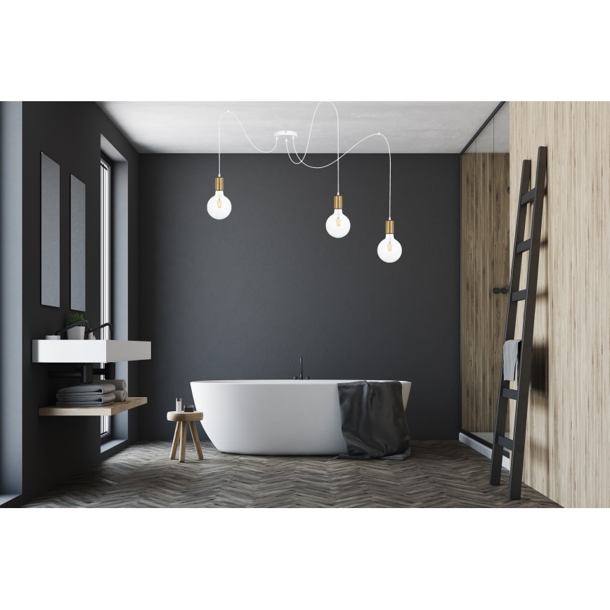 Luster na sajli MIROS 3xE27/60W/230V pauk bela/zlatna