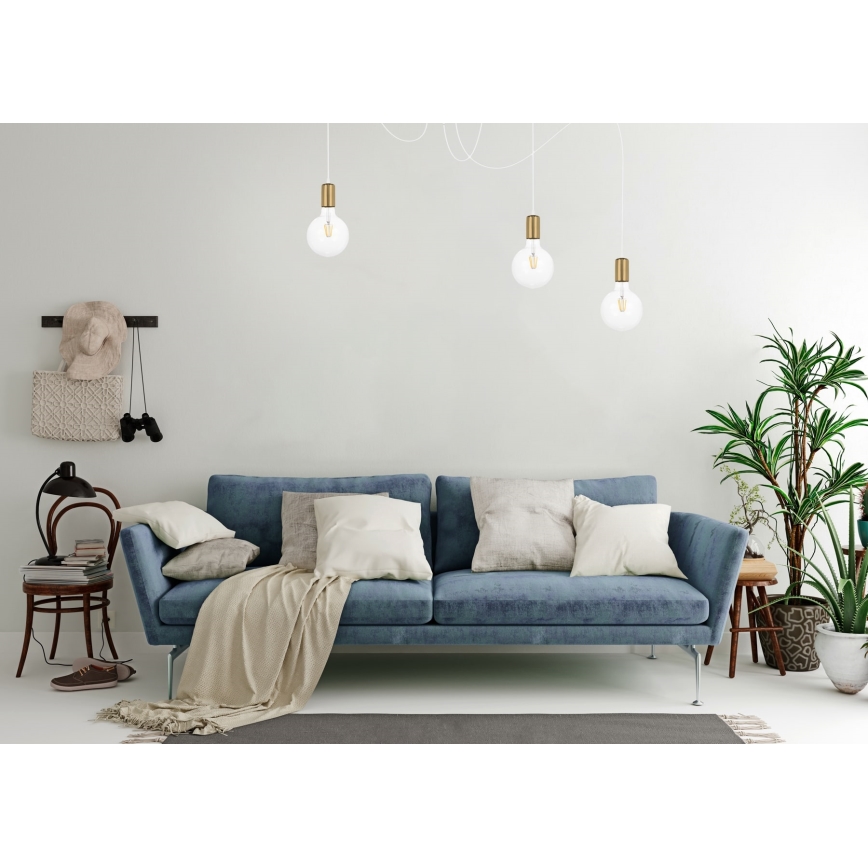 Luster na sajli MIROS 3xE27/60W/230V pauk bela/zlatna