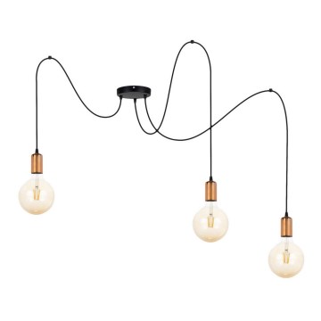 Luster na sajli MIROS 3xE27/60W/230V pauk crno/bakrena