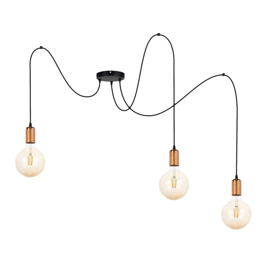 Luster na sajli MIROS 3xE27/60W/230V pauk crno/bakrena