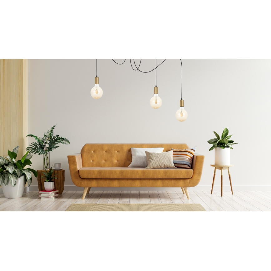 Luster na sajli MIROS 3xE27/60W/230V pauk crno/zlatna