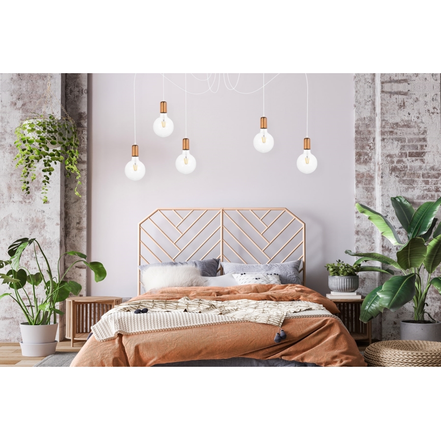 Luster na sajli MIROS 5xE27/60W/230V pauk bela/bakrena