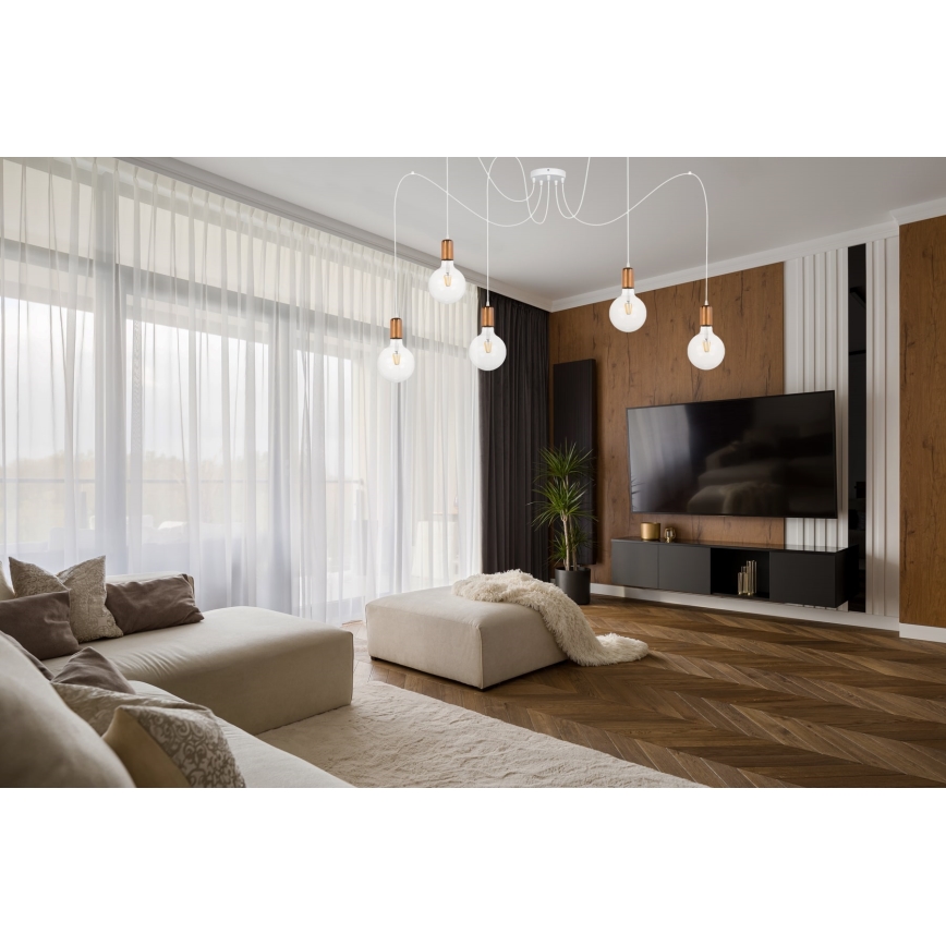Luster na sajli MIROS 5xE27/60W/230V pauk bela/bakrena