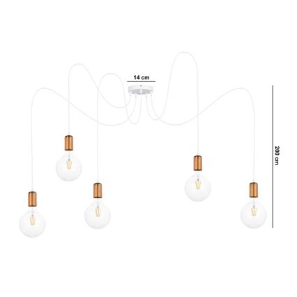 Luster na sajli MIROS 5xE27/60W/230V pauk bela/bakrena