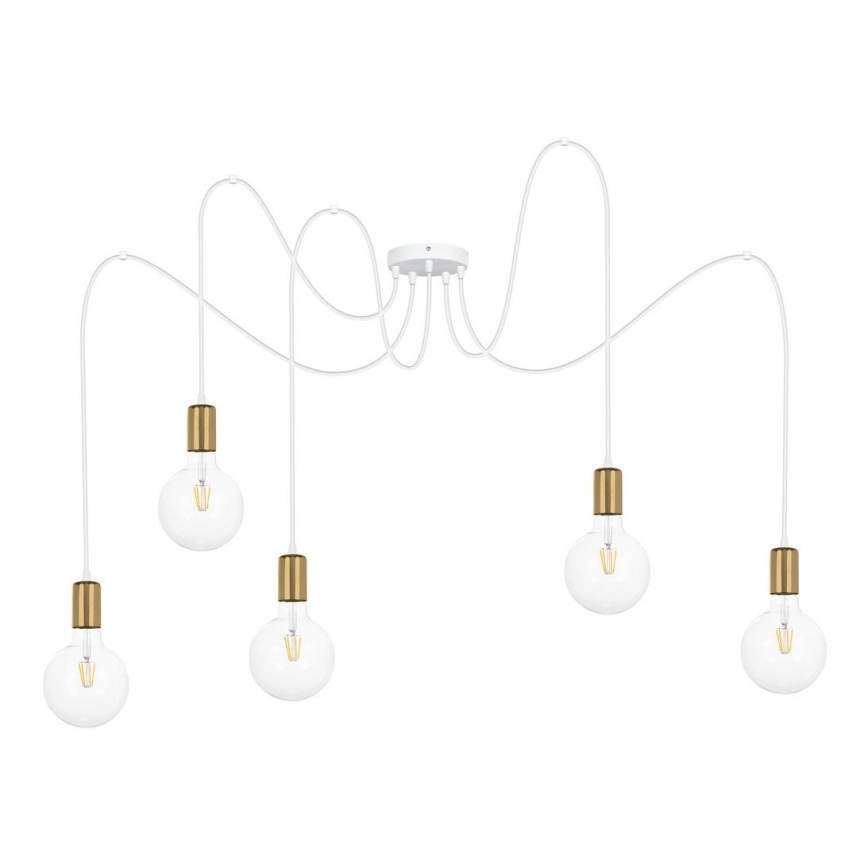 Luster na sajli MIROS 5xE27/60W/230V pauk bela/zlatna