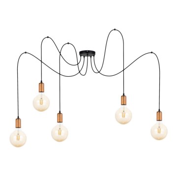Luster na sajli MIROS 5xE27/60W/230V pauk crno/bakrena