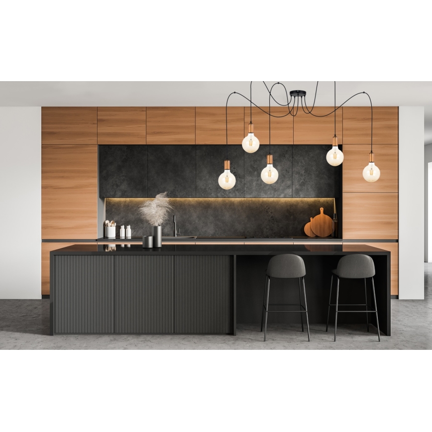 Luster na sajli MIROS 5xE27/60W/230V pauk crno/bakrena