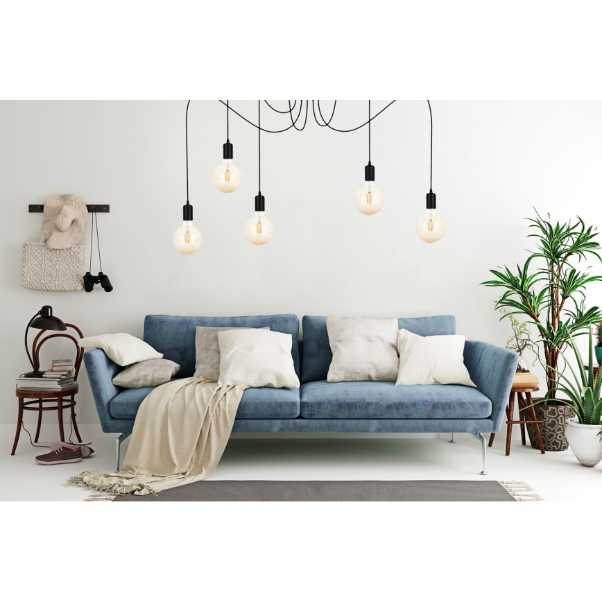 Luster na sajli MIROS 5xE27/60W/230V pauk crno