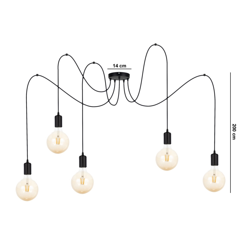 Luster na sajli MIROS 5xE27/60W/230V pauk crno