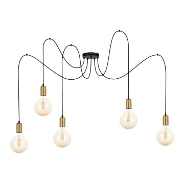 Luster na sajli MIROS 5xE27/60W/230V pauk crno/zlatna