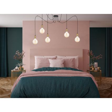 Luster na sajli MIROS 5xE27/60W/230V pauk crno/zlatna