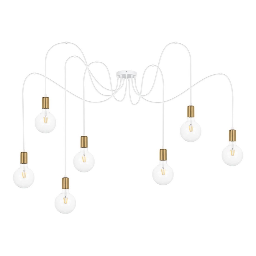 Luster na sajli MIROS 7xE27/60W/230V pauk bela/zlatna