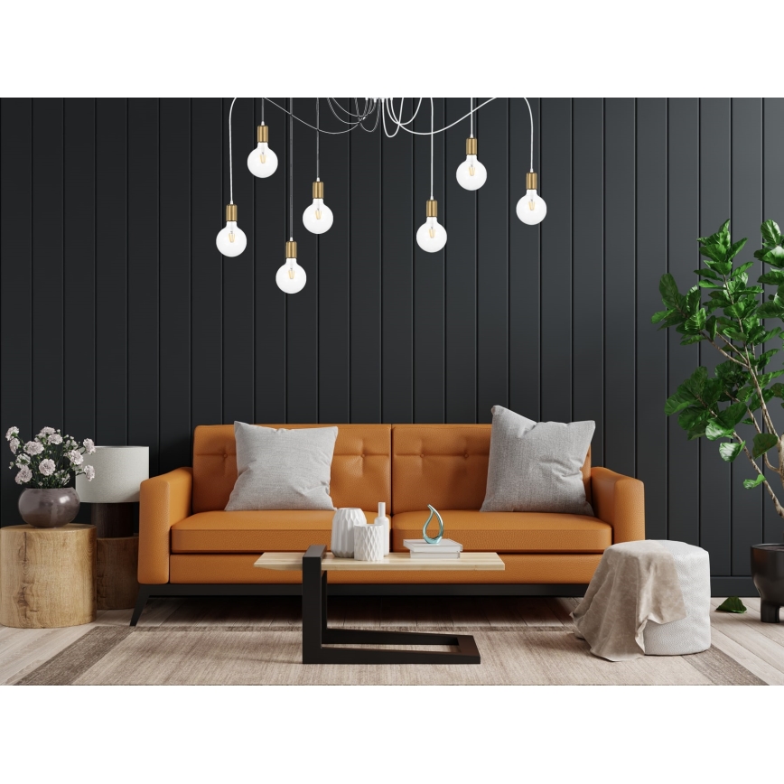 Luster na sajli MIROS 7xE27/60W/230V pauk bela/zlatna