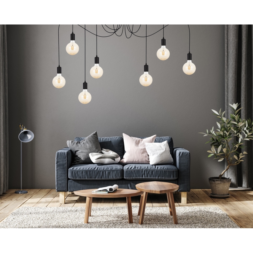 Luster na sajli MIROS 7xE27/60W/230V pauk crno