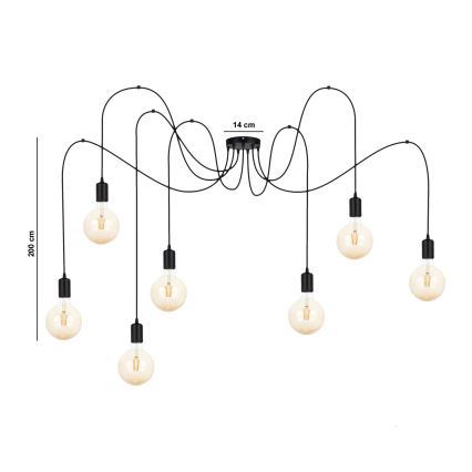 Luster na sajli MIROS 7xE27/60W/230V pauk crno