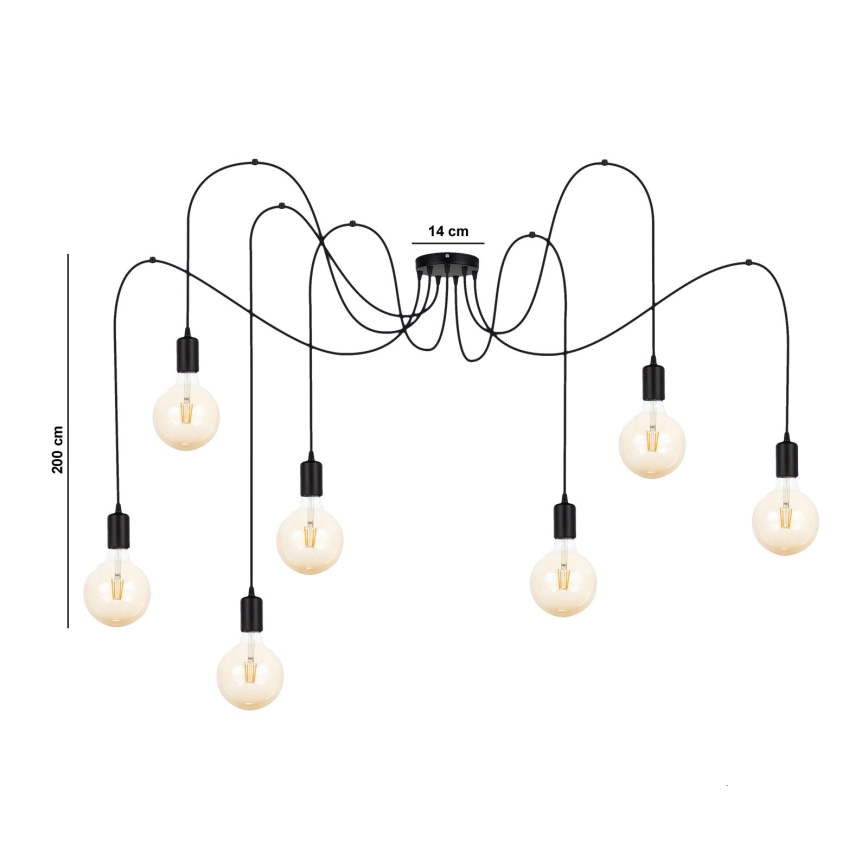 Luster na sajli MIROS 7xE27/60W/230V pauk crno