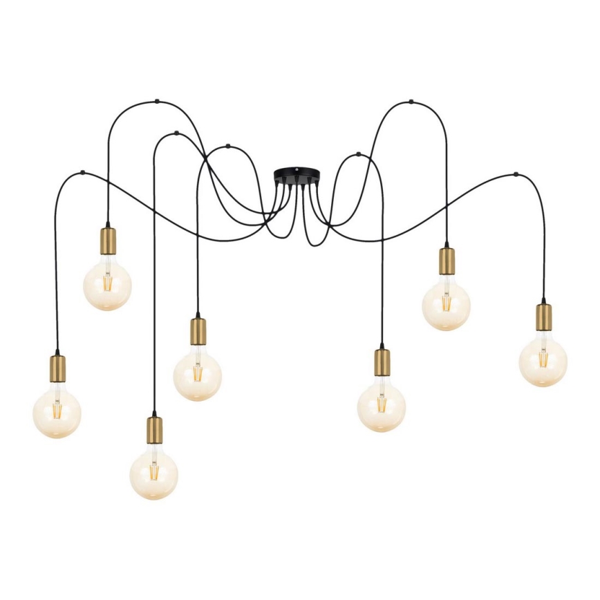 Luster na sajli MIROS 7xE27/60W/230V pauk crno/zlatna
