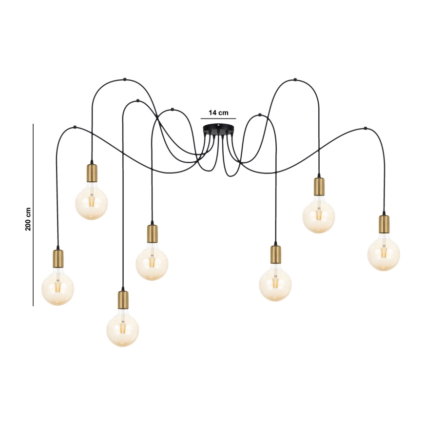 Luster na sajli MIROS 7xE27/60W/230V pauk crno/zlatna