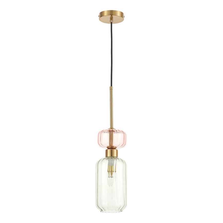 Luster na sajli MOLLY 1xE14/40W/230V pr. 12 cm zlatna/zelena/roze