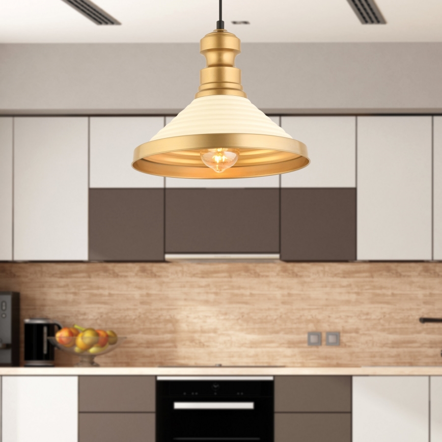 Luster na sajli MONZA 1xE27/40W/230V prečnik 30 cm krem/zlatan