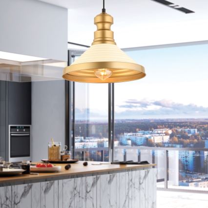 Luster na sajli MONZA 1xE27/40W/230V prečnik 30 cm krem/zlatan