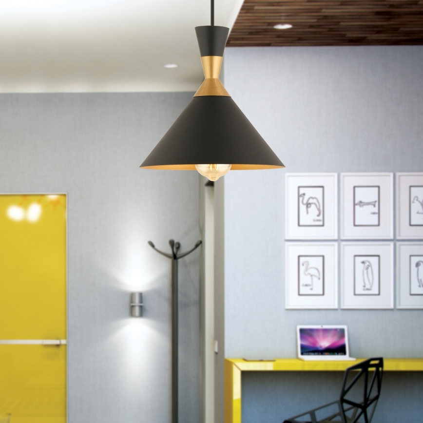 Luster na sajli MONZA 1xE27/40W/230V Ø 25 cm crna/zlatna